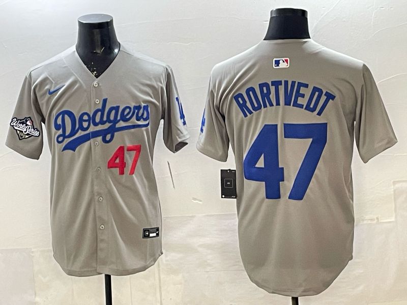 Men 2026 Nike Los Angeles Dodgers #47 Rortvedt Grey Game MLB Jersey 06